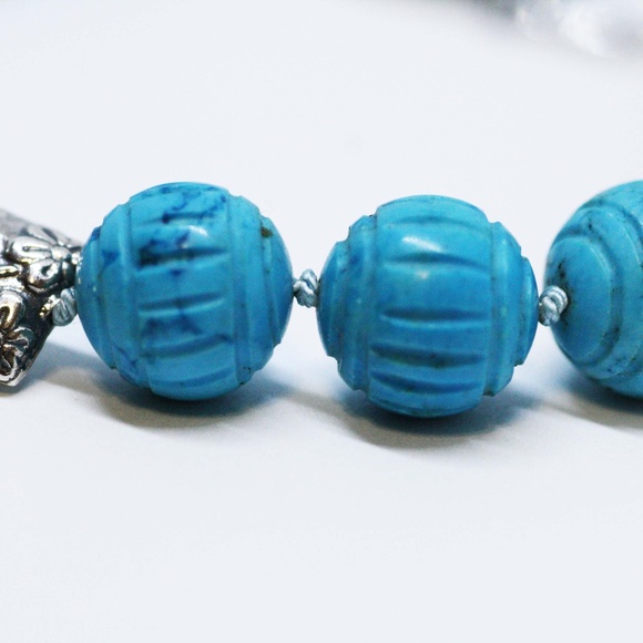 Natural Carved Turquoise Bracelet Handmade Sterling Silver 11th Anniversary - Picture 9 of 10